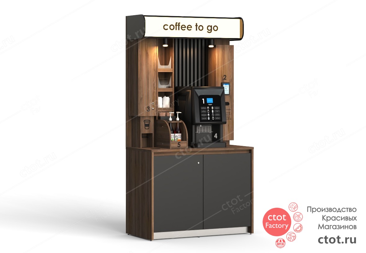 Фото кофе-модуль с освещением, с местом под автоматич. диспенсер стаканов 1279х2460х683 мм №1